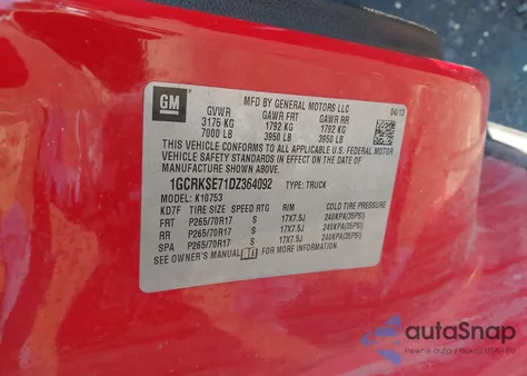 2013 Chevrolet Silverado 1500 Lt z USA, uszkodzony, nr VIN 1GCRKSE71DZ364092